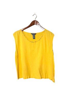 Koret Yellow Textured Sleeveless Top With Beaded Neckline Size L